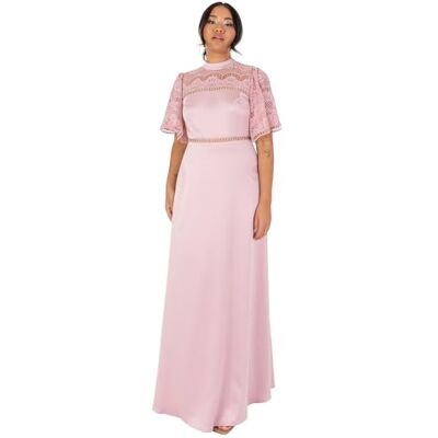 Maya Deluxe dam dam dam maxi klänning flutter ärm rund hals spets trim satin för bröllop gäst kväll bal boll klänning klänning, Rodnande rosa, 38 Maya Deluxe dam dam dam maxi klänning flutter ärm rund hals spets trim satin för bröllop gäst kväll bal boll klänning klänning, Rodnande rosa, 38