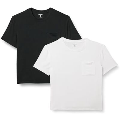 Amazon Essentials dam jersey avslappnad passform kortärmad rund hals ficka t-shirt, paket med 2, svart/vit, medium Amazon Essentials dam jersey avslappnad passform kortärmad rund hals ficka t-shirt, paket med 2, svart/vit, medium