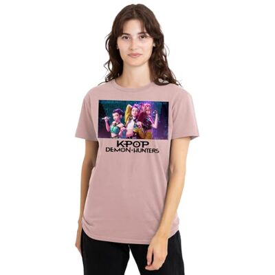 KPop Demon Hunters kvinnors Huntrix grupp sjungande dam t-shirt, vit t-shirt, Rosa, M KPop Demon Hunters kvinnors Huntrix grupp sjungande dam t-shirt, vit t-shirt, Rosa, M