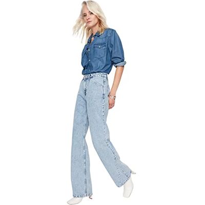 Trendyol Damjeans, hög midja, vida ben, ljusblå, 40, Ljusblått, 66 SE Trendyol Damjeans, hög midja, vida ben, ljusblå, 40, Ljusblått, 66 SE