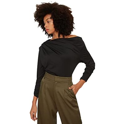 Trendyol Dam svart kayak krage flätad stickad blus, svart, M Trendyol Dam svart kayak krage flätad stickad blus, svart, M