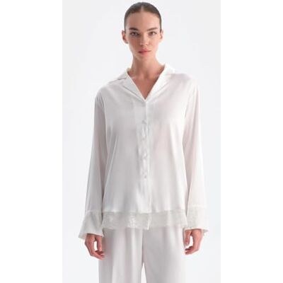 Dagi dam Satin Bride Shirt With Lace Detail Pyjamas topp Dagi dam Satin Bride Shirt With Lace Detail Pyjamas topp