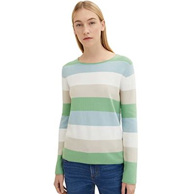 TOM TAILOR Damer Basic stickad tröja 1033701, 32118 Blue Green Knit Stripe, XXS TOM TAILOR Damer Basic stickad tröja 1033701, 32118 Blue Green Knit Stripe, XXS