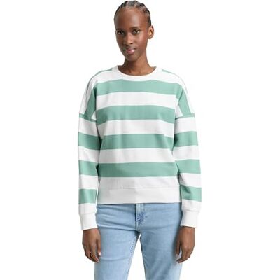 TOM TAILOR Denim 1045508 sweatshirt dam, 40006 – blekt grön vit remsa, M TOM TAILOR Denim 1045508 sweatshirt dam, 40006 – blekt grön vit remsa, M