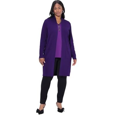 Ulla Popken dam stora storlekar överdimensionerade plus size kofta, lång, öppen form, mjuk finstickad, Mörk lilja, 46-48 Ulla Popken dam stora storlekar överdimensionerade plus size kofta, lång, öppen form, mjuk finstickad, Mörk lilja, 46-48