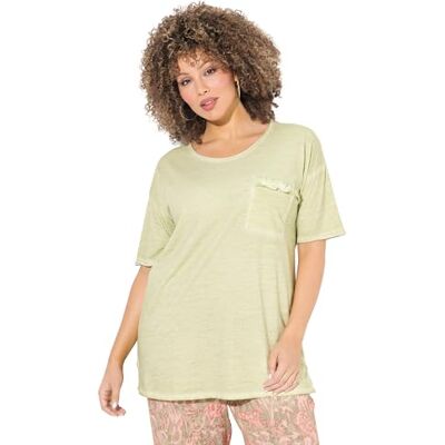 Ulla Popken damer stora storlekar överdimensionerade plus size t-shirt, oversized, volangbröstväska, halvärm, pistazie, 42-44 Ulla Popken damer stora storlekar överdimensionerade plus size t-shirt, oversized, volangbröstväska, halvärm, pistazie, 42-44
