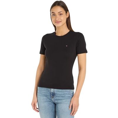 Tommy Hilfiger dam-t-shirt kortärmad New Slim Cody rund hals, Svart, S Tommy Hilfiger dam-t-shirt kortärmad New Slim Cody rund hals, Svart, S