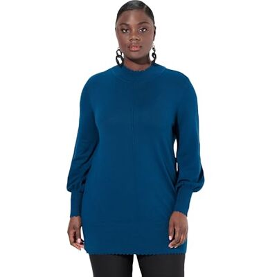 Ulla Popken damer stora storlekar överdimensionerade plus size tröja, snäckfåll, stående krage, långärmad, Mellanblå, 42/44 SE Ulla Popken damer stora storlekar överdimensionerade plus size tröja, snäckfåll, stående krage, långärmad, Mellanblå, 42/44 SE