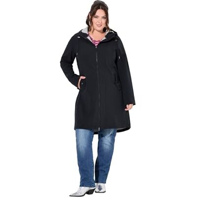 Ulla Popken Dam Hyprar Softshell, vattenavvisande, huva lång jacka, svart, 46-48 Ulla Popken Dam Hyprar Softshell, vattenavvisande, huva lång jacka, svart, 46-48