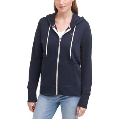 Tommy Hilfiger Dam fransk frotté dragkedja huvtröja – solid huvtröja, Sky Captain, M Tommy Hilfiger Dam fransk frotté dragkedja huvtröja – solid huvtröja, Sky Captain, M