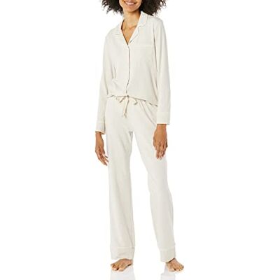 Amazon Essentials dam bomull modal långärmad skjorta och full längd botten pyjamas set (finns i plusstorlek), beige, X-Small Amazon Essentials dam bomull modal långärmad skjorta och full längd botten pyjamas set (finns i plusstorlek), beige, X-Small