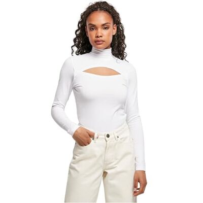 Urban Classics Dam Cut-Out Turtleneck långärmad T-shirt, Vit, 5XL Urban Classics Dam Cut-Out Turtleneck långärmad T-shirt, Vit, 5XL