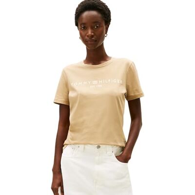 Tommy Hilfiger Dam REG Corp Logo C-NK SS WW0WW40276 Andra toppar, Beige (Drivved Taupe), XS, Beige (drivved taupe), XS Tommy Hilfiger Dam REG Corp Logo C-NK SS WW0WW40276 Andra toppar, Beige (Drivved Taupe), XS, Beige (drivved taupe), XS
