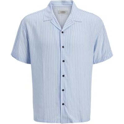 JJ REBEL Jrebwater Stripe Resort Shirt Ss, Chambray Blue, M JJ REBEL Jrebwater Stripe Resort Shirt Ss, Chambray Blue, M