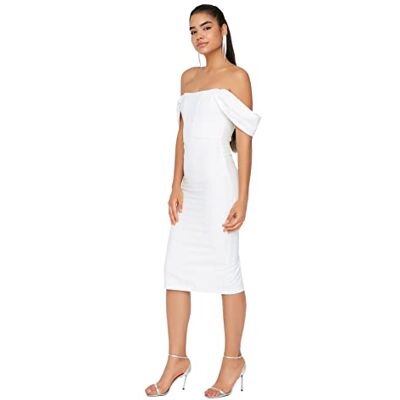 Trendyol Dam Midi Bodycon anpassad vävd klänning, Ecru, 62 SE Trendyol Dam Midi Bodycon anpassad vävd klänning, Ecru, 62 SE