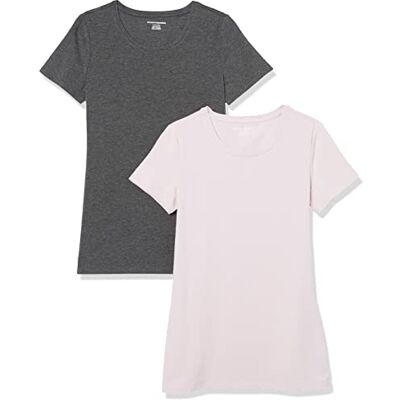 Amazon Essentials Women's Kortärmad T-shirt med rund hals klassisk passform, Pack of 2, Kolsvart ljung/Ljuslila, XXL Amazon Essentials Women's Kortärmad T-shirt med rund hals klassisk passform, Pack of 2, Kolsvart ljung/Ljuslila, XXL