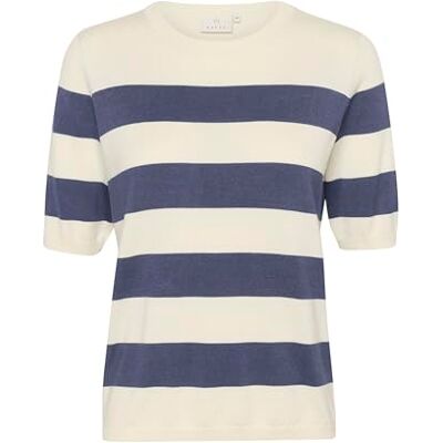 KAFFE KAlizza randig stickad stickad damtröja kortärmad ränder ledig rund hals pullover randig, Indigo blå/vit fet randig, M KAFFE KAlizza randig stickad stickad damtröja kortärmad ränder ledig rund hals pullover randig, Indigo blå/vit fet randig, M