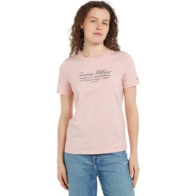 Tommy Hilfiger Dam REG Script Graphic C-NK SS WW0WW43502 S/S t-shirt, delikat rosa, XS, Rosa (delikat rosa), XS Tommy Hilfiger Dam REG Script Graphic C-NK SS WW0WW43502 S/S t-shirt, delikat rosa, XS, Rosa (delikat rosa), XS