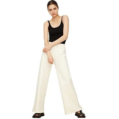 Trendyol Dam EKRU Wide Leg Sports fin tracksuit Sweatpants, Ecru, S Trendyol Dam EKRU Wide Leg Sports fin tracksuit Sweatpants, Ecru, S