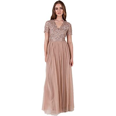Maya Deluxe Prickig Grön Dimmig Grön Randig Brudtärneklänning Dam Klänning, Taupe rouge, 36 Maya Deluxe Prickig Grön Dimmig Grön Randig Brudtärneklänning Dam Klänning, Taupe rouge, 36