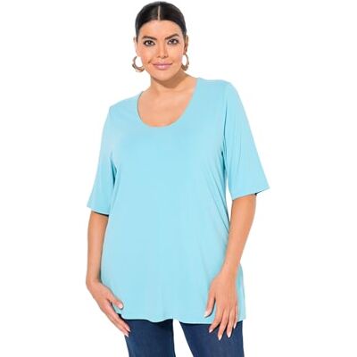 Ulla Popken damer stora storlekar överdimensionerade plus size t-shirt, främre dubbelskiktad, v-hals, halvärm, Djup aqua, 46-48 Ulla Popken damer stora storlekar överdimensionerade plus size t-shirt, främre dubbelskiktad, v-hals, halvärm, Djup aqua, 46-48