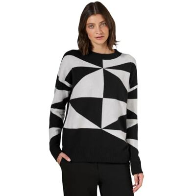 Cecil Mysig geometrisk intarsia, svart, S Cecil Mysig geometrisk intarsia, svart, S