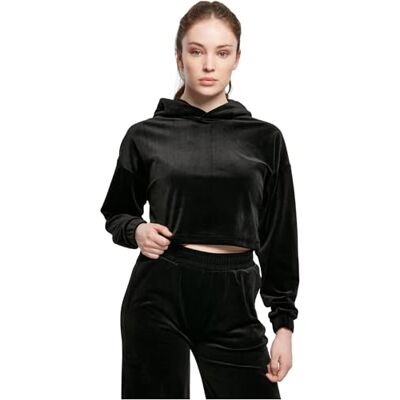 Urban Classics Dam Cropped Velvet Oversized Hoody huvtröja, svart, L Urban Classics Dam Cropped Velvet Oversized Hoody huvtröja, svart, L