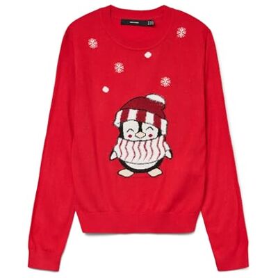 VERO MODA O-Neck Pullover Xmas Box Vmcute Ls Rund hals Jul Box-mönster, kinesisk röd, L dam, Kinesisk röd., L VERO MODA O-Neck Pullover Xmas Box Vmcute Ls Rund hals Jul Box-mönster, kinesisk röd, L dam, Kinesisk röd., L