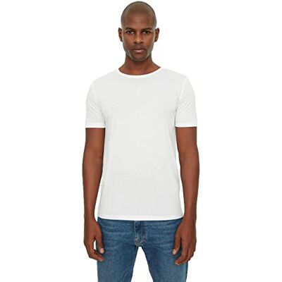 Trendyol Herr vit manlig grundläggande smal passform rund krage kortärmad t-shirt, vit, liten Trendyol Herr vit manlig grundläggande smal passform rund krage kortärmad t-shirt, vit, liten