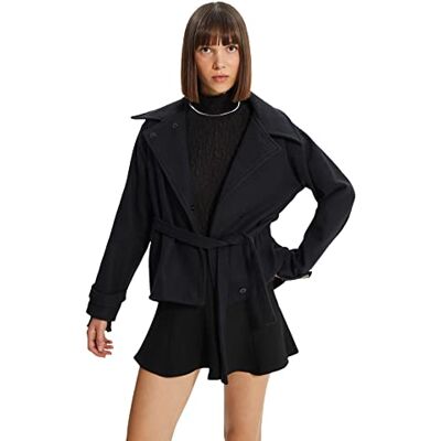 Trendyol Black Oversize Arched Woolen Case Coat Damkappa, Svart, 36 Trendyol Black Oversize Arched Woolen Case Coat Damkappa, Svart, 36