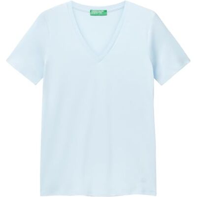 Benetton Himmelblå Bomull T-shirt med V-hals Benetton Himmelblå Bomull T-shirt med V-hals