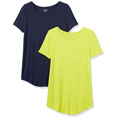 Amazon Essentials dam kortärmad scoopneck tunika, 2-pack, marinblå/limegrön, medium Amazon Essentials dam kortärmad scoopneck tunika, 2-pack, marinblå/limegrön, medium
