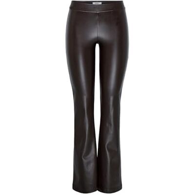 ONLY Onlpaige Mw Faux Le Flared Leggings PNT, Svart kaffe, L / 32L ONLY Onlpaige Mw Faux Le Flared Leggings PNT, Svart kaffe, L / 32L