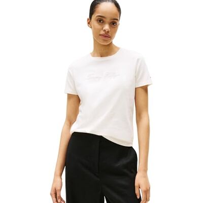 Tommy Hilfiger dam S/S T-shirt, Vit (elfenbenssilke), XL Tommy Hilfiger dam S/S T-shirt, Vit (elfenbenssilke), XL