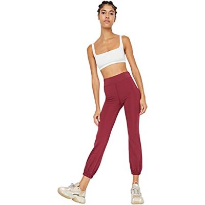 Trendyol Dam sportkläder normal midja elastisk manschett joggingbyxor träningsbyxor, Vinröd, S Trendyol Dam sportkläder normal midja elastisk manschett joggingbyxor träningsbyxor, Vinröd, S
