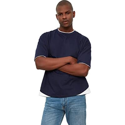 Trendyol Herr marinblå manlig överdimensionerad passform 100% bomull rund krage kortärmad t-shirt, liten Trendyol Herr marinblå manlig överdimensionerad passform 100% bomull rund krage kortärmad t-shirt, liten