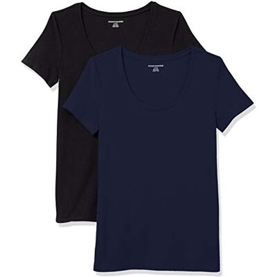 Amazon Essentials dam klassisk passform kortärmad rund hals t-shirt (finns i plusstorlek), 2-pack, svart/marinblå, liten Amazon Essentials dam klassisk passform kortärmad rund hals t-shirt (finns i plusstorlek), 2-pack, svart/marinblå, liten