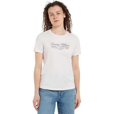 Tommy Hilfiger Dam REG Script Graphic C-NK SS WW0WW43502 S/S t-shirt, antik vit, M, Vit (uråldrigt vit), M Tommy Hilfiger Dam REG Script Graphic C-NK SS WW0WW43502 S/S t-shirt, antik vit, M, Vit (uråldrigt vit), M