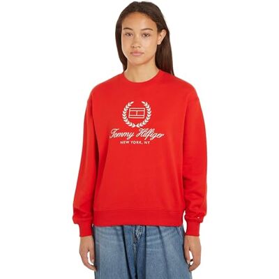 Tommy Hilfiger Dam REG FLAG SCRIPT CNK SWTSHRT Vild röd L, Våldsam röd, L Tommy Hilfiger Dam REG FLAG SCRIPT CNK SWTSHRT Vild röd L, Våldsam röd, L