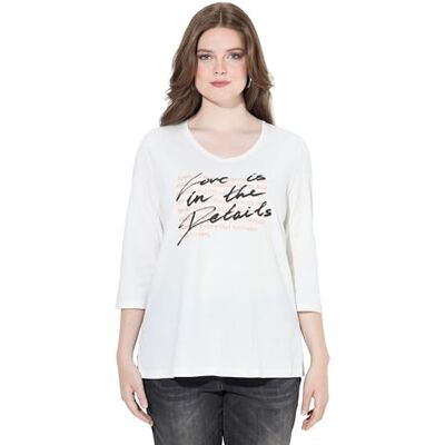 Ulla Popken dam lång skjorta med bokstavstryck, A-line T-shirt, VIT, 42-44 Ulla Popken dam lång skjorta med bokstavstryck, A-line T-shirt, VIT, 42-44