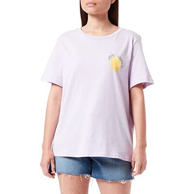 Vila dam Viprinty Art S/S vanlig T-shirt, Pastel Lilac/tryck: Citron, XS Vila dam Viprinty Art S/S vanlig T-shirt, Pastel Lilac/tryck: Citron, XS