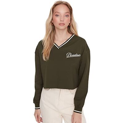Trendyol kvinnor normal basic v-ringad stickad tröja, Khaki, S Trendyol kvinnor normal basic v-ringad stickad tröja, Khaki, S