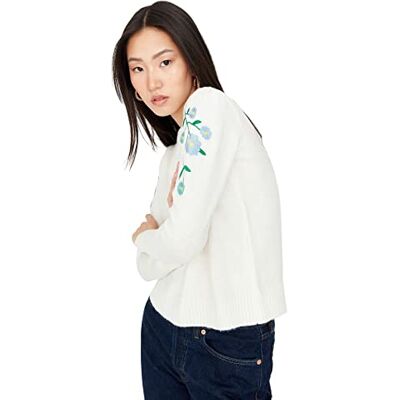 Trendyol Dam vanlig basic rundhalsad stickad tröja, Ecru, S Trendyol Dam vanlig basic rundhalsad stickad tröja, Ecru, S