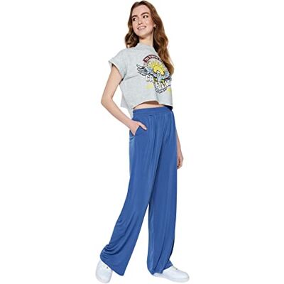 Trendyol Kvinnor normal midja vida ben byxor, indigo, M, Indigo, M Trendyol Kvinnor normal midja vida ben byxor, indigo, M, Indigo, M