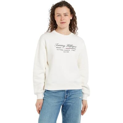 Tommy Hilfiger dam MDRN REG SCRIPT C-NK SWTSHRT WW0WW43574, pullover sweatshirt, vit, L, Vit (uråldrigt vit), L Tommy Hilfiger dam MDRN REG SCRIPT C-NK SWTSHRT WW0WW43574, pullover sweatshirt, vit, L, Vit (uråldrigt vit), L