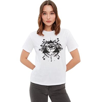 Trendyol Dam anpassad basic rundhalsad stickad T-shirt, Vitt, XL Trendyol Dam anpassad basic rundhalsad stickad T-shirt, Vitt, XL