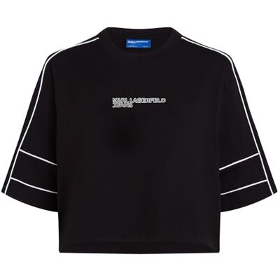 KARL LAGERFELD JEANS , Dam, Avslappad Korta Ärm T-Shirt, Avslappad Passform, Svart, S KARL LAGERFELD JEANS , Dam, Avslappad Korta Ärm T-Shirt, Avslappad Passform, Svart, S