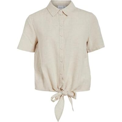 Vila Viprisilla S/S knuten skjorta, Super Light Natural Melan, 40 Vila Viprisilla S/S knuten skjorta, Super Light Natural Melan, 40