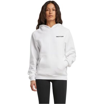 Mister Tee dam Take It Easy huvtröja – vit lös passform huvtröja med rosa blommigt tryck, avslappnad streetwear stil, oversize look Mister Tee dam Take It Easy huvtröja – vit lös passform huvtröja med rosa blommigt tryck, avslappnad streetwear stil, oversize look