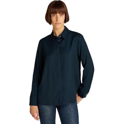 Tommy Hilfiger Dam mjuk viskos, REGULAR LS SHIRT WW0WW44045, blå, 40, Blå (mörk natt marinblå), 66 SE Tommy Hilfiger Dam mjuk viskos, REGULAR LS SHIRT WW0WW44045, blå, 40, Blå (mörk natt marinblå), 66 SE